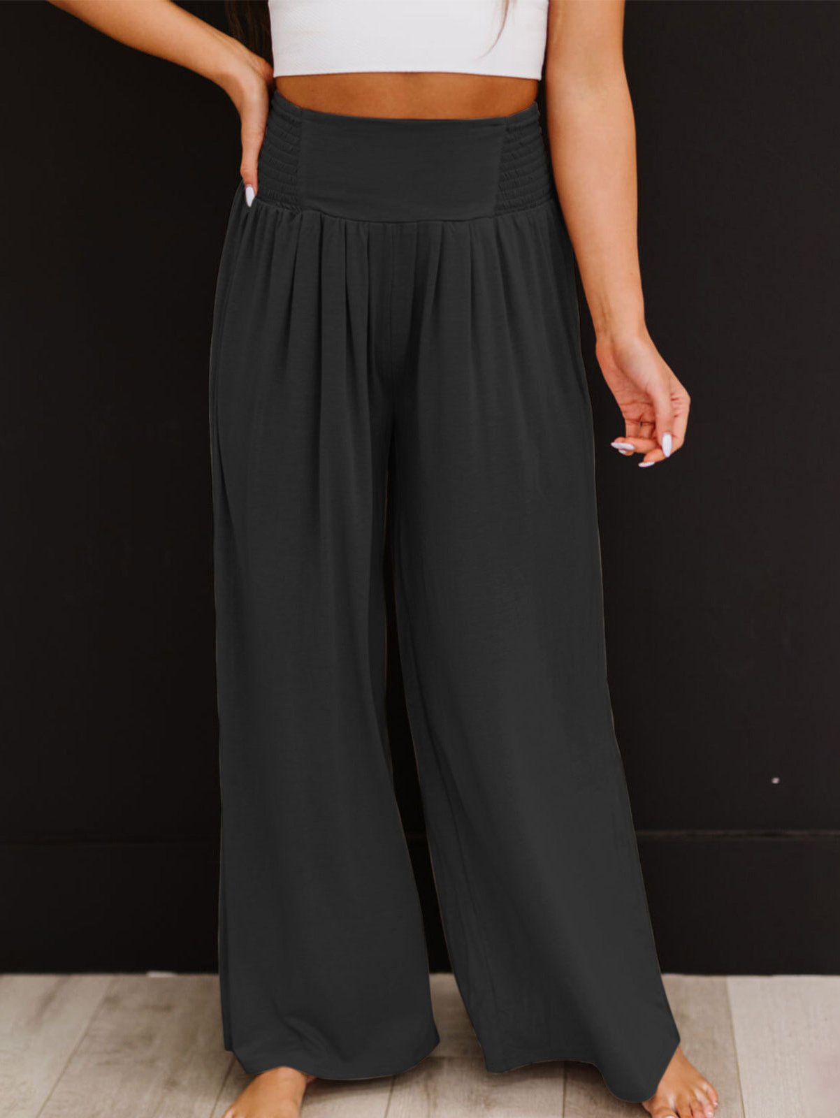 Casual Plain Long Elastic Waist Scramble Pants