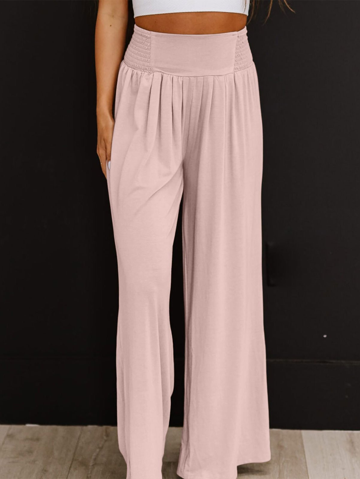 Casual Plain Long Elastic Waist Scramble Pants