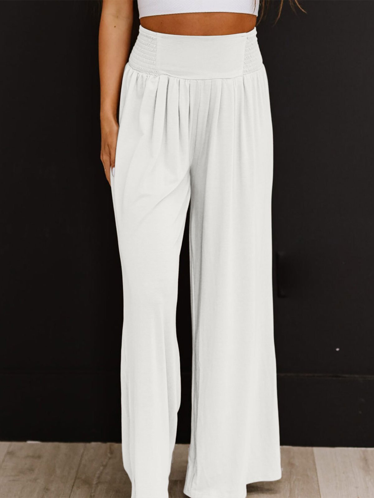 Casual Plain Long Elastic Waist Scramble Pants