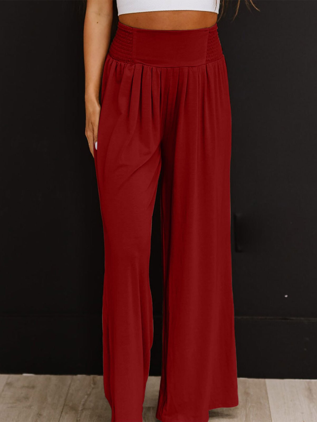 Casual Plain Long Elastic Waist Scramble Pants