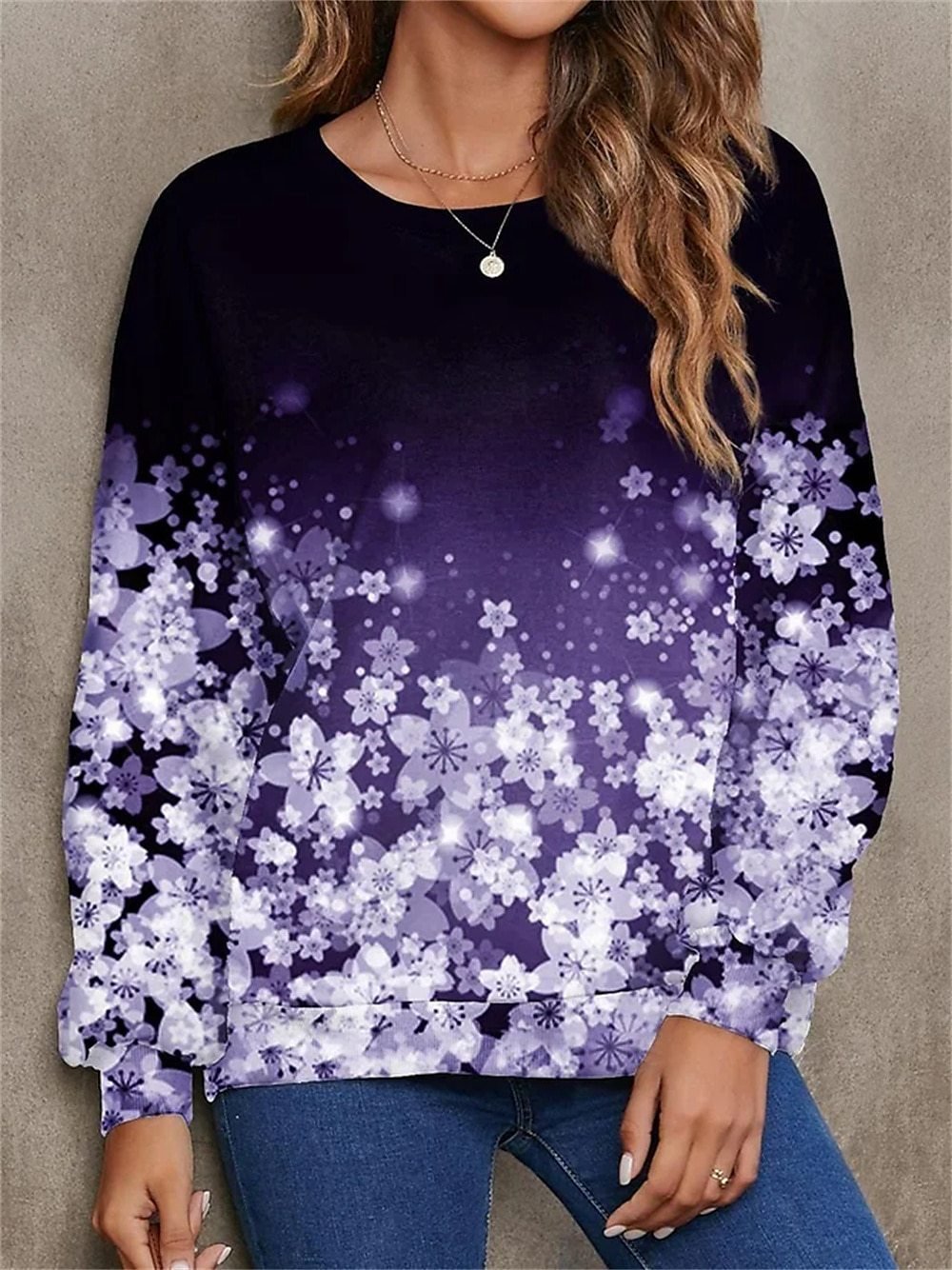 Casual Crew Neck Floral Sweatshirt