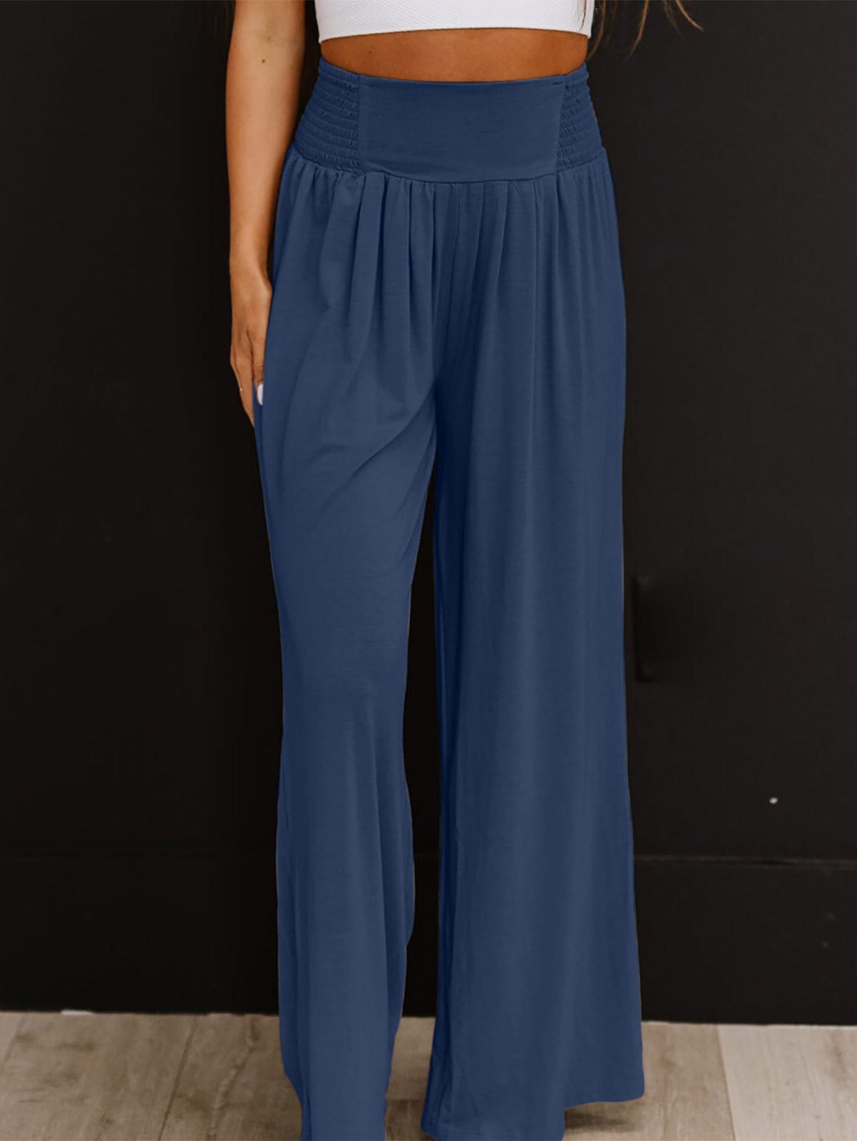 Casual Plain Long Elastic Waist Scramble Pants