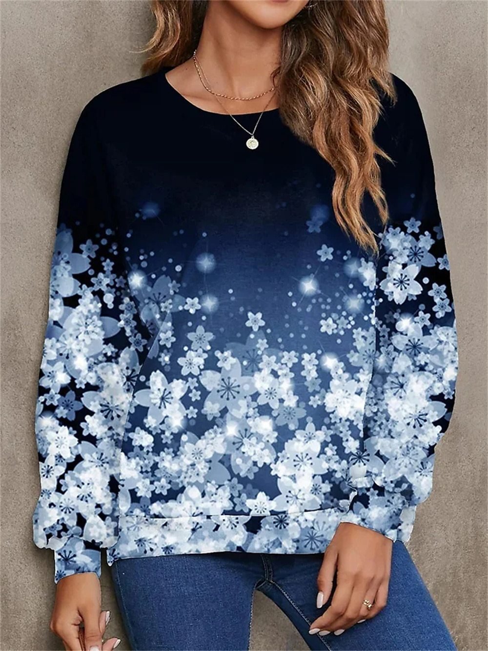 Casual Crew Neck Floral Sweatshirt