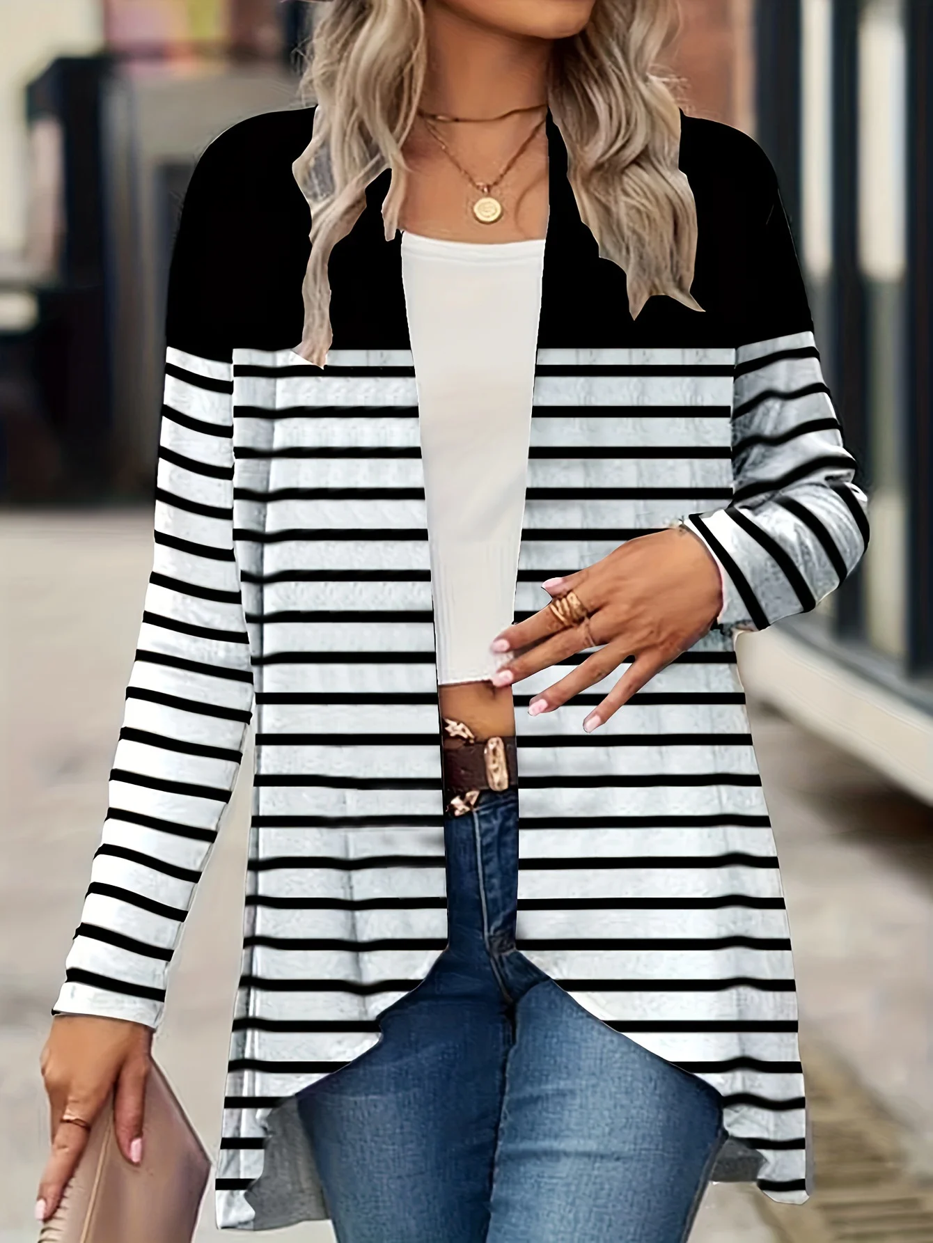 Women's Striped Regular Loose Jacket