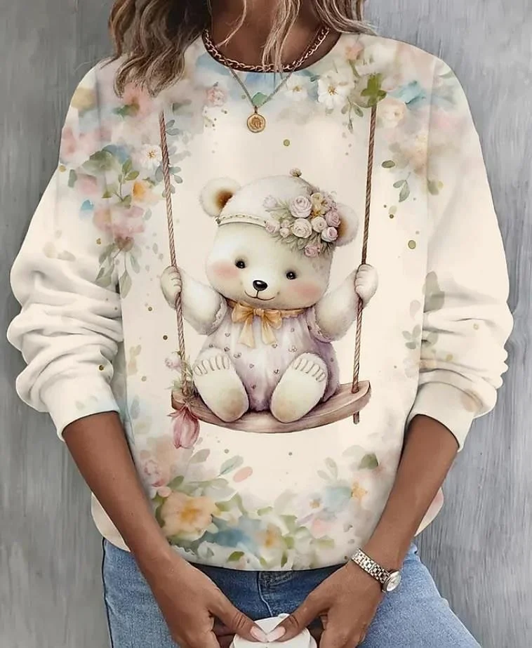 Casual Crew Neck Floral Sweatshirt