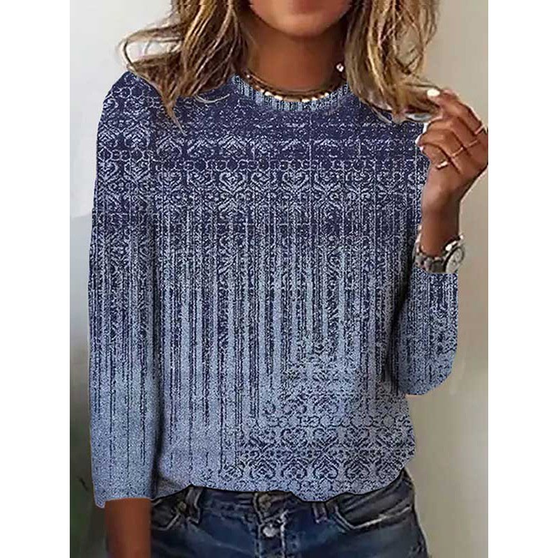 Casual Ethnic Crew Neck Long Sleeve T-shirt