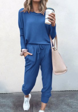 Women Plain Hoodie Long Sleeve Comfy Casual Top With Pants Two-Piece Set