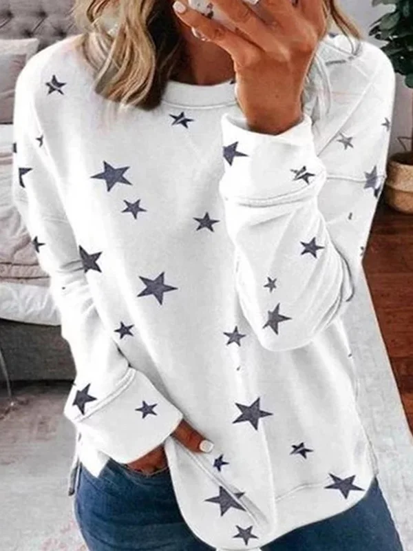 Casual Crew Neck Star Sweatshirt