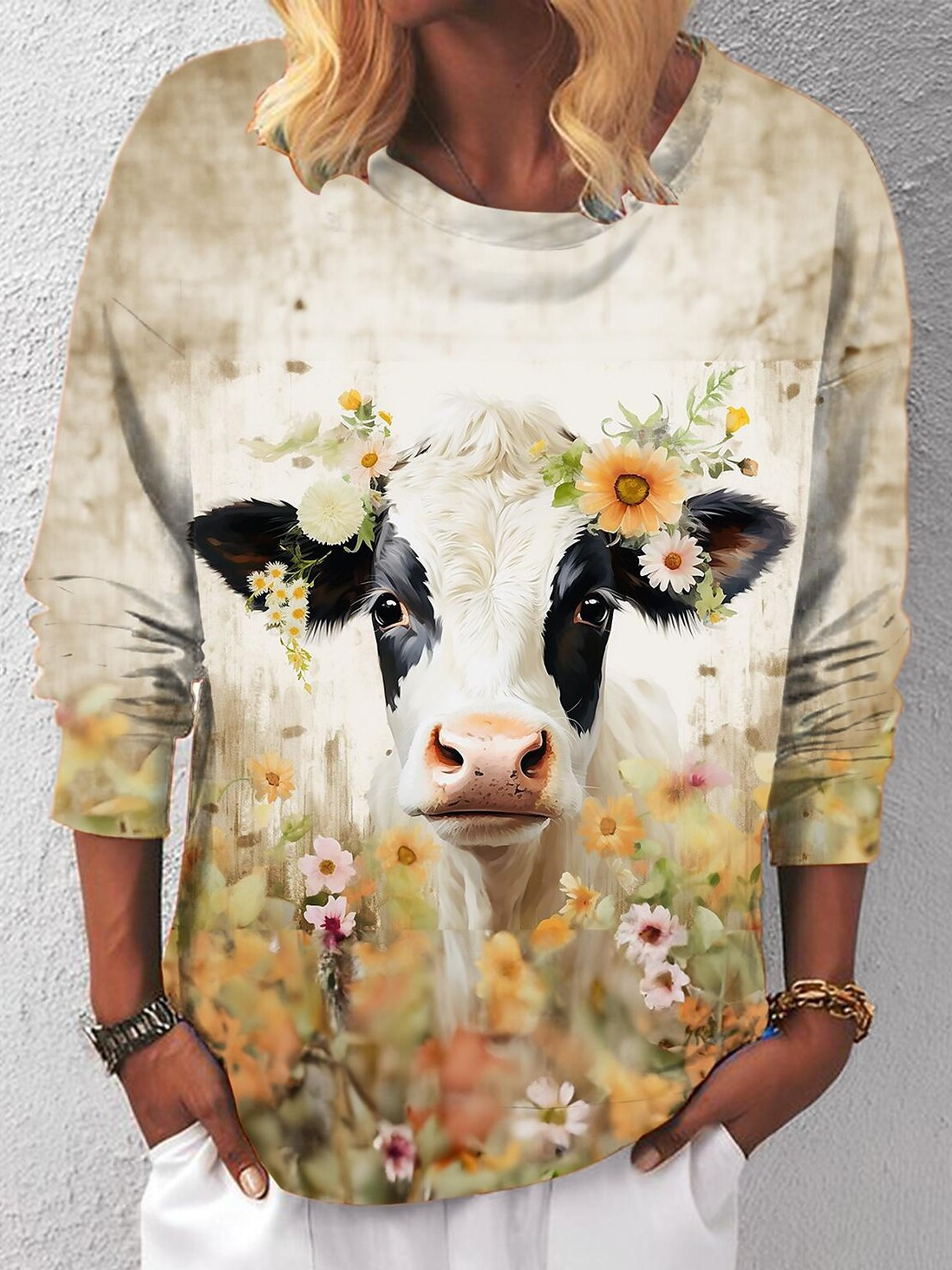 Casual Crew Neck Animal Sweatshirt