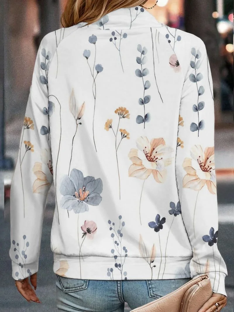 Casual Stand Collar Floral Sweatshirt Buttoned