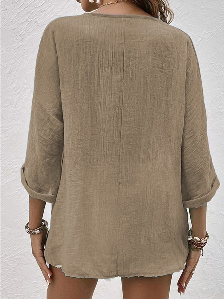 V Neck Long Sleeve Ombre Regular Loose Shirt For Women