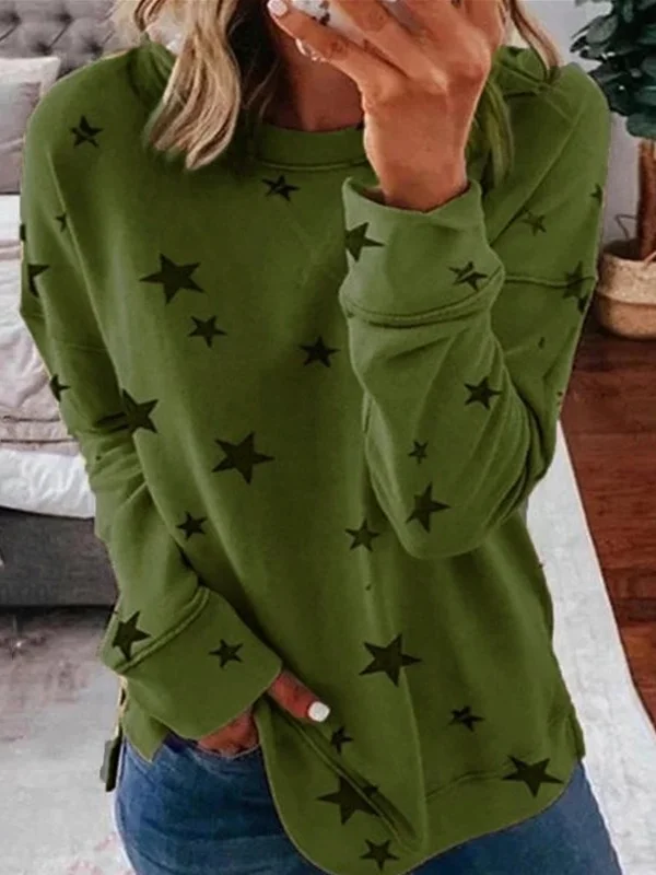 Casual Crew Neck Star Sweatshirt