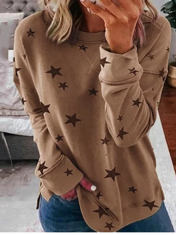 Casual Crew Neck Star Sweatshirt