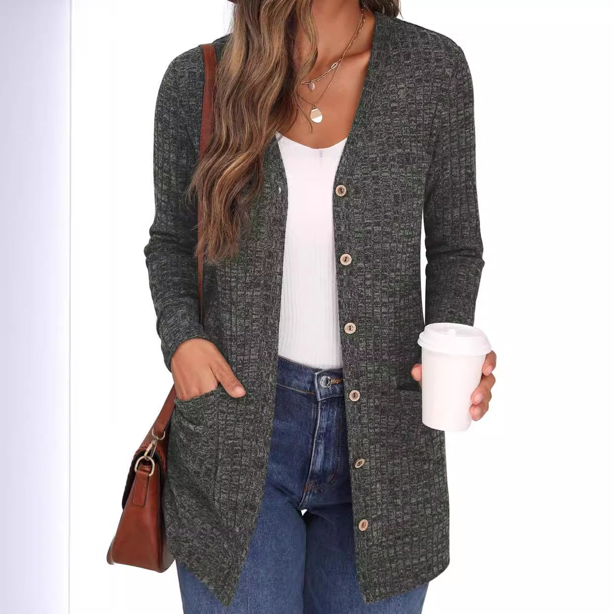 Women Plain Long Sleeve Comfy Casual Cardigan