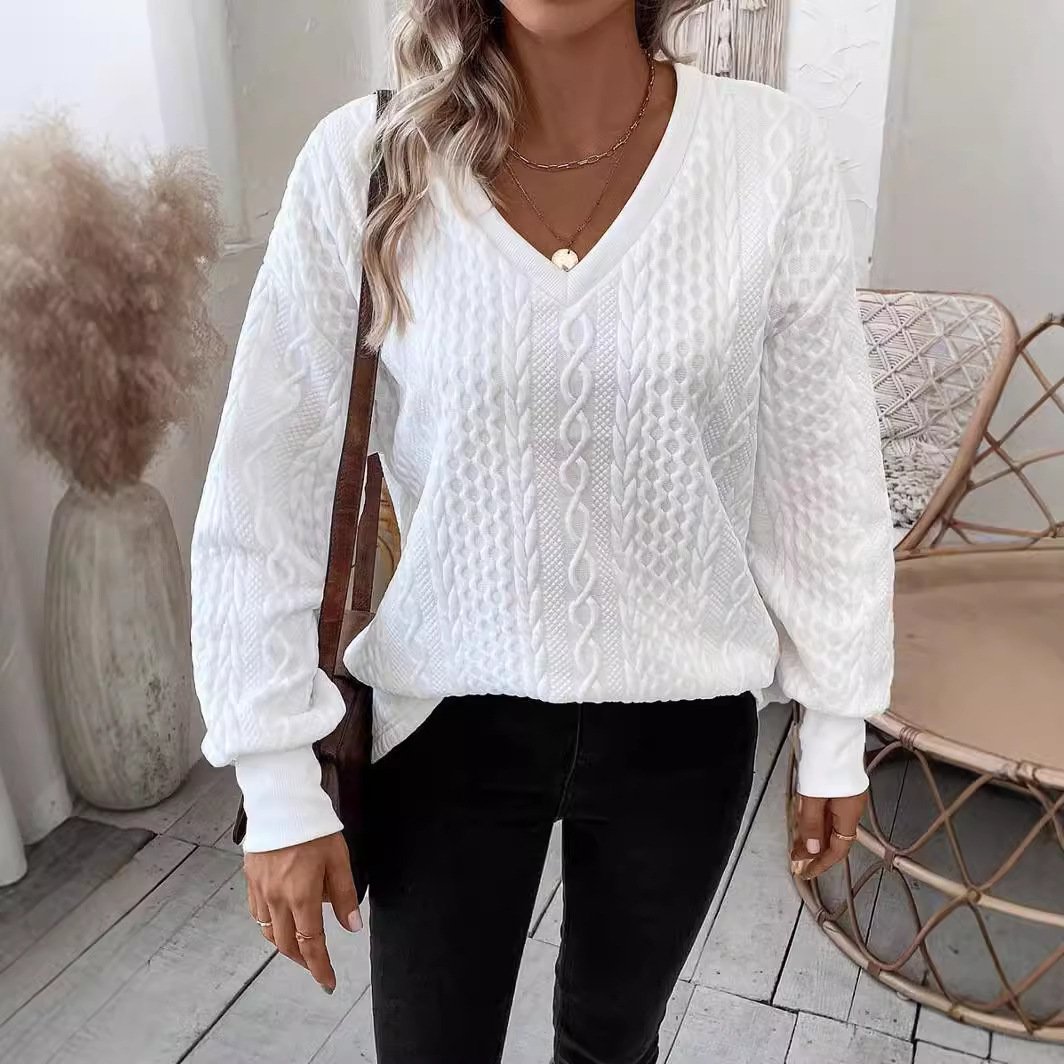 Casual V Neck Plain Sweatshirt