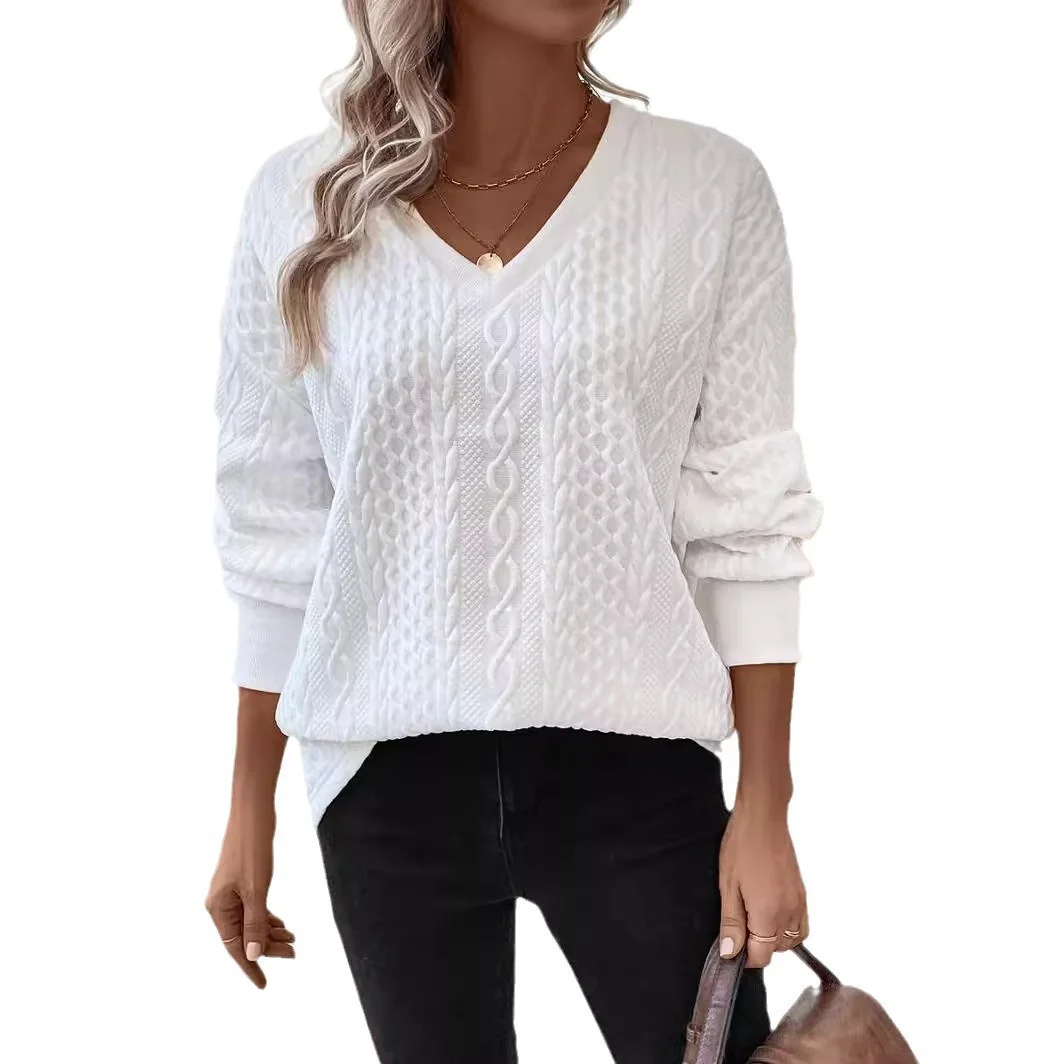 Casual V Neck Plain Sweatshirt