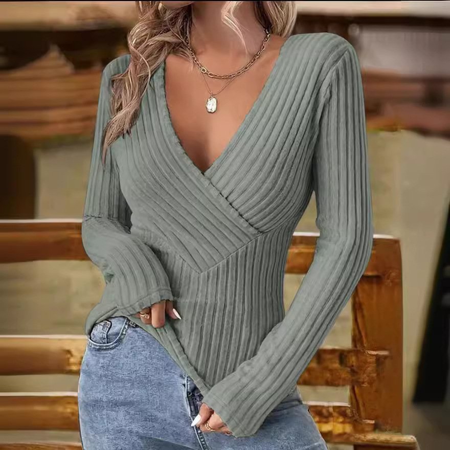 Casual 3D Printing V Neck Long Sleeve T-shirt