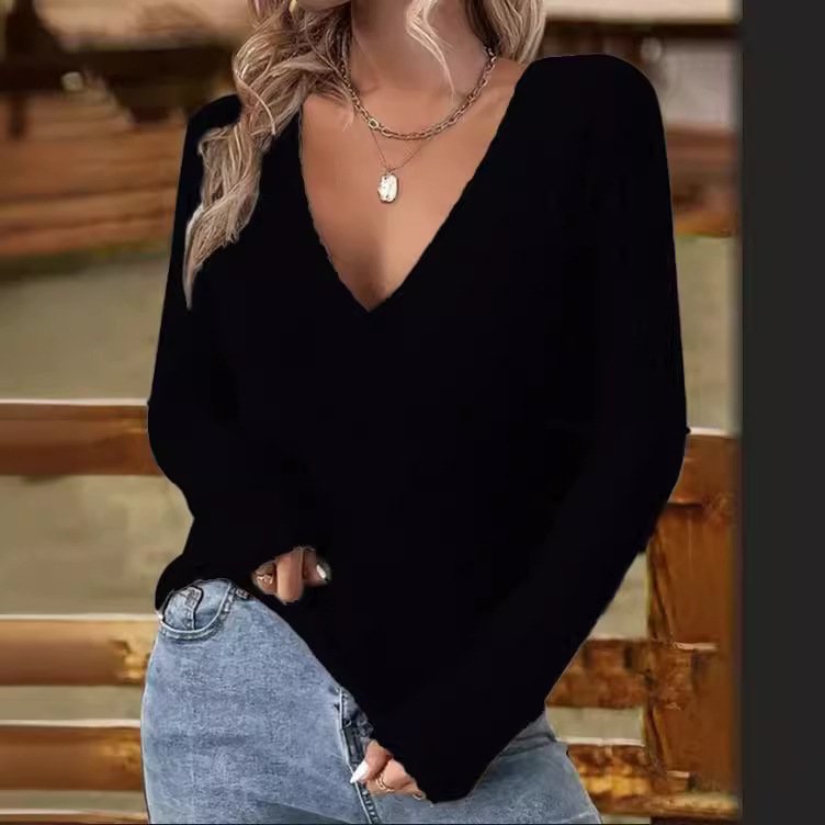 Casual 3D Printing V Neck Long Sleeve T-shirt