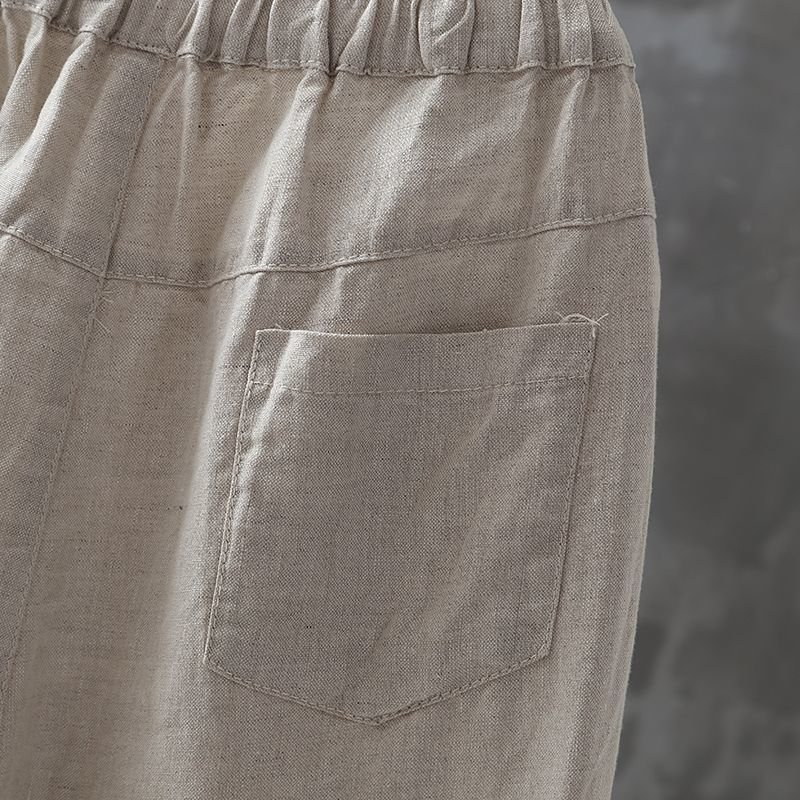 Casual Plain Cotton And Linen Long Pants