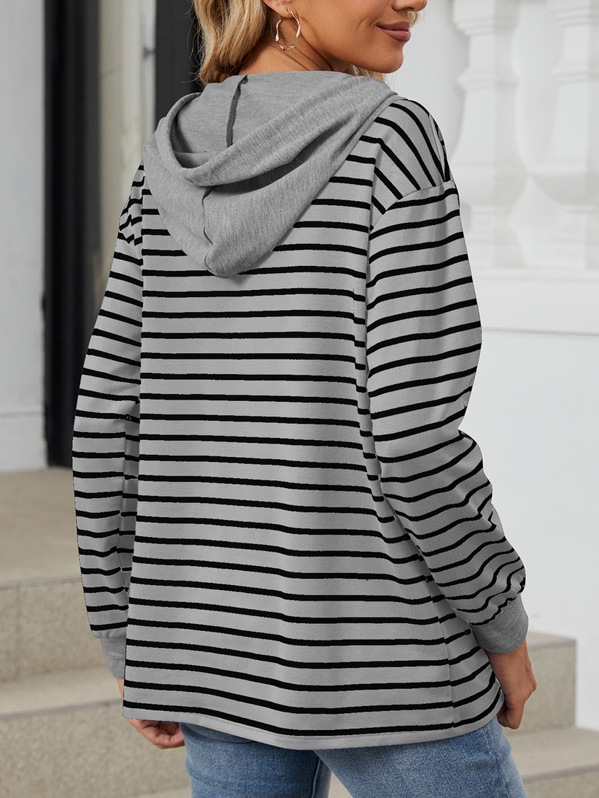 Casual Hoodie Striped Sweatshirt Zipper