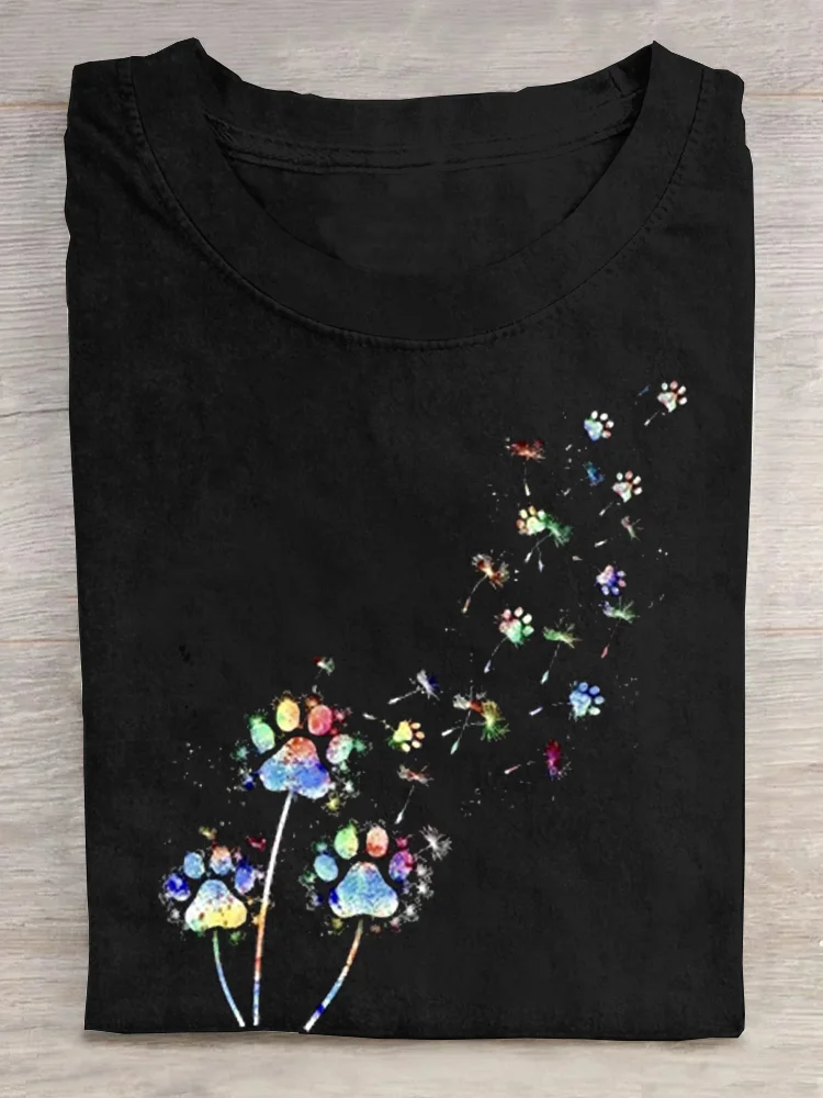 Casual Dandelion Crew Neck Short Sleeve T-shirt