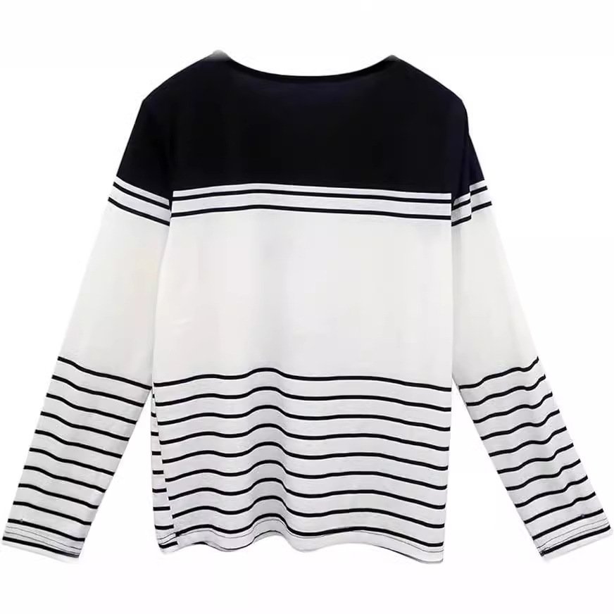 Casual Striped V Neck Long Sleeve T-shirt