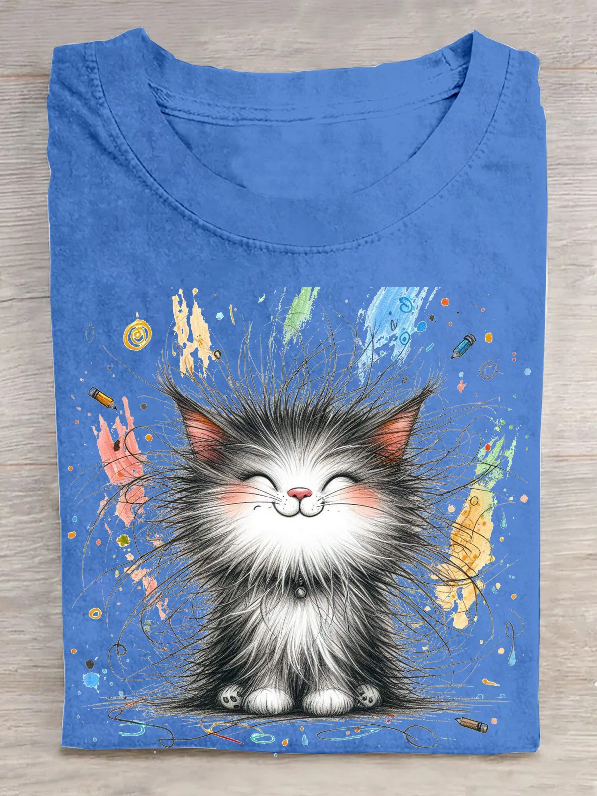 Casual Cat Crew Neck Short Sleeve T-shirt