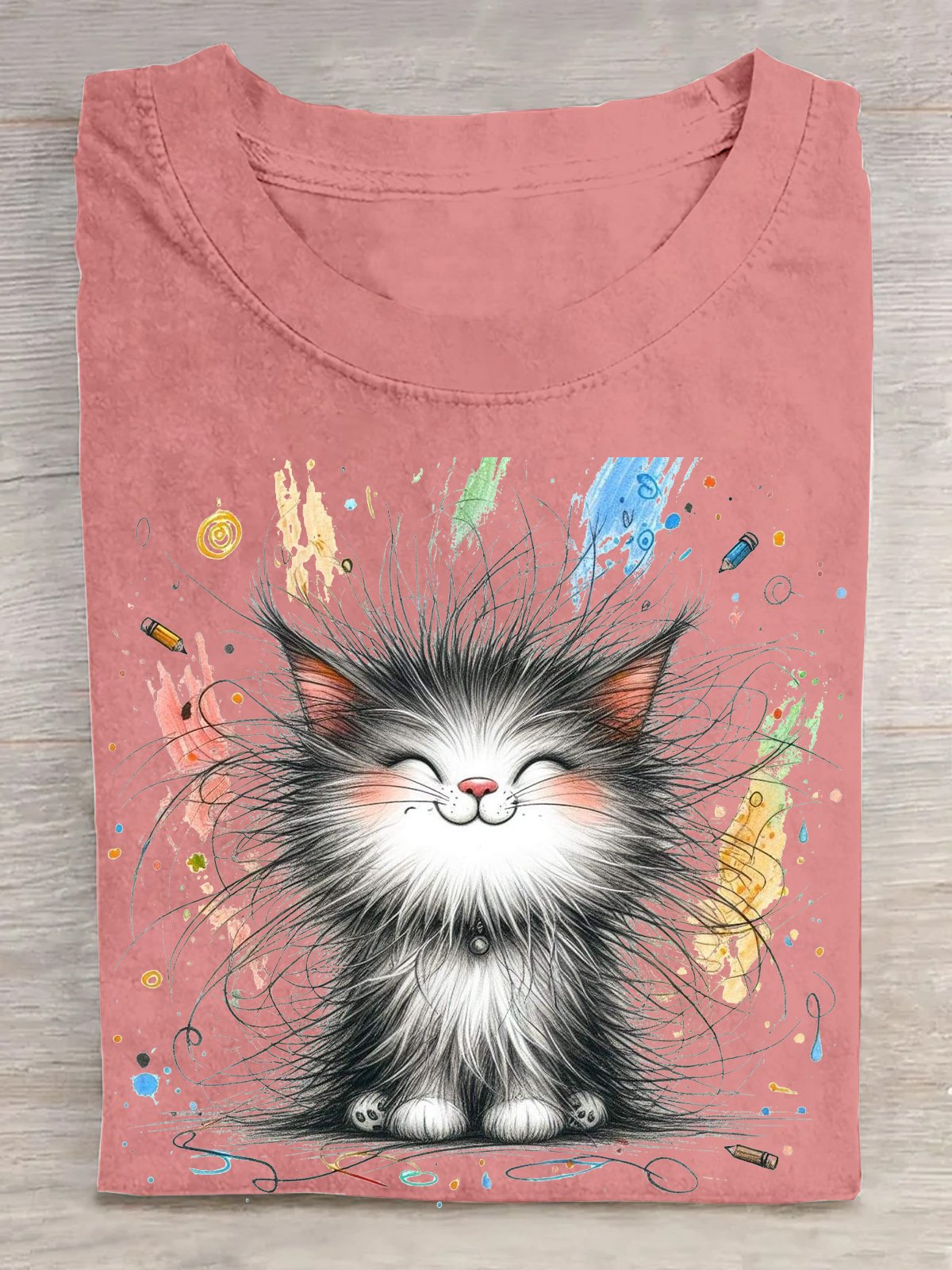 Casual Cat Crew Neck Short Sleeve T-shirt