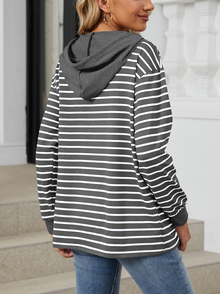 Casual Hoodie Striped Sweatshirt Zipper