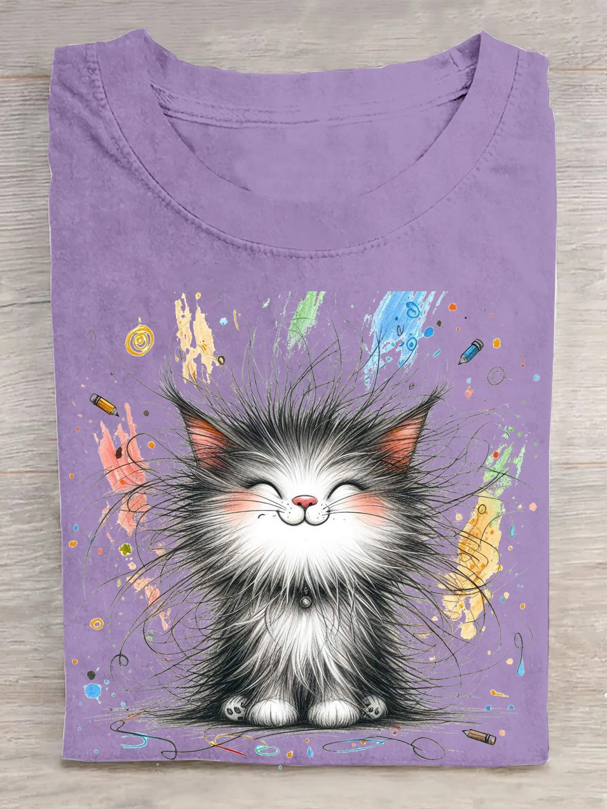 Casual Cat Crew Neck Short Sleeve T-shirt