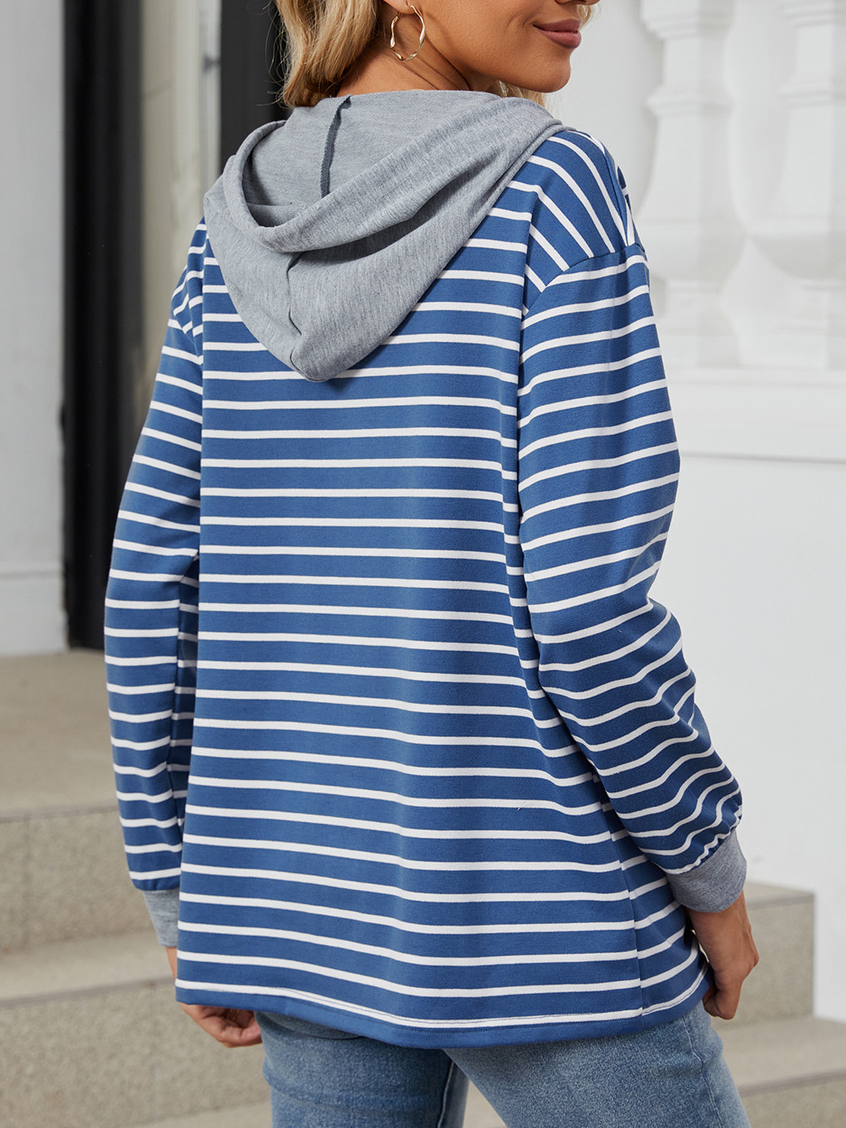 Casual Hoodie Striped Sweatshirt Zipper