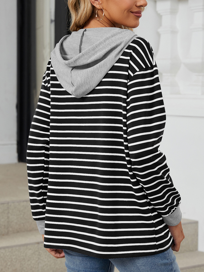 Casual Hoodie Striped Sweatshirt Zipper