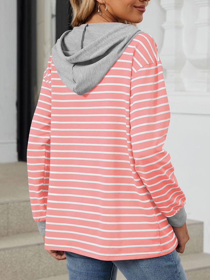 Casual Hoodie Striped Sweatshirt Zipper