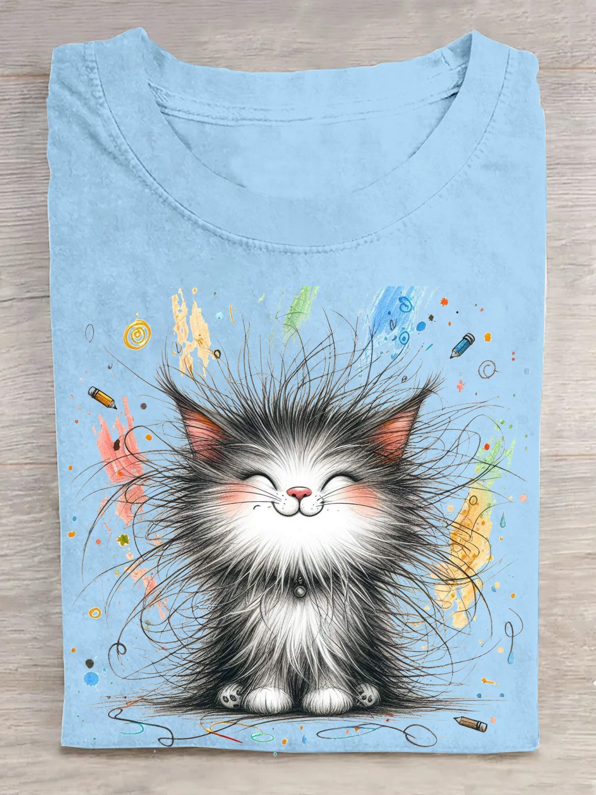 Casual Cat Crew Neck Short Sleeve T-shirt