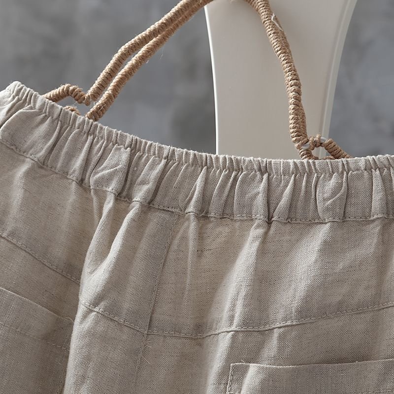 Casual Plain Cotton And Linen Long Pants