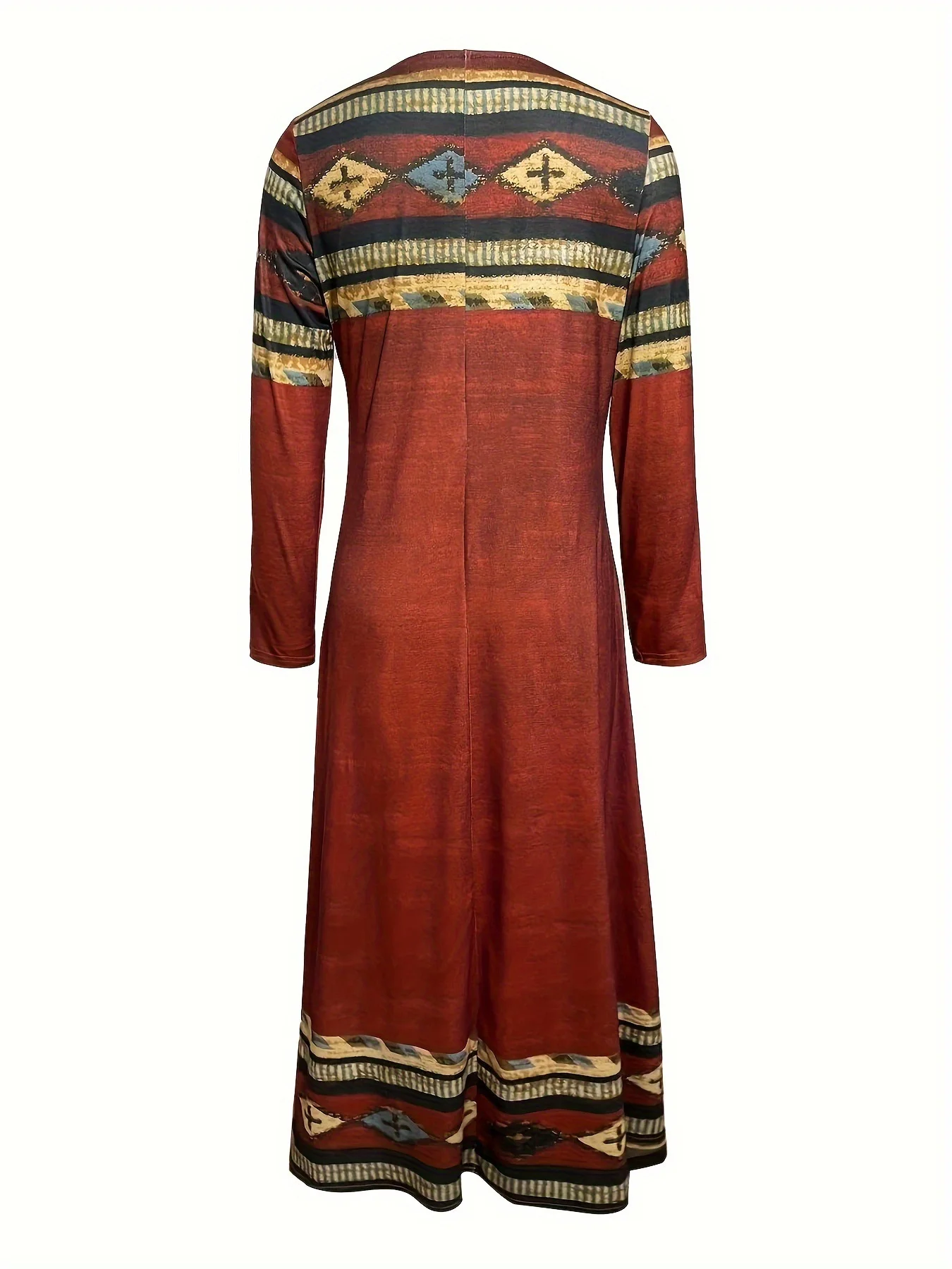 Women Ethnic Crew Neck Three Quarter Sleeve Comfy Casual Maxi Dress