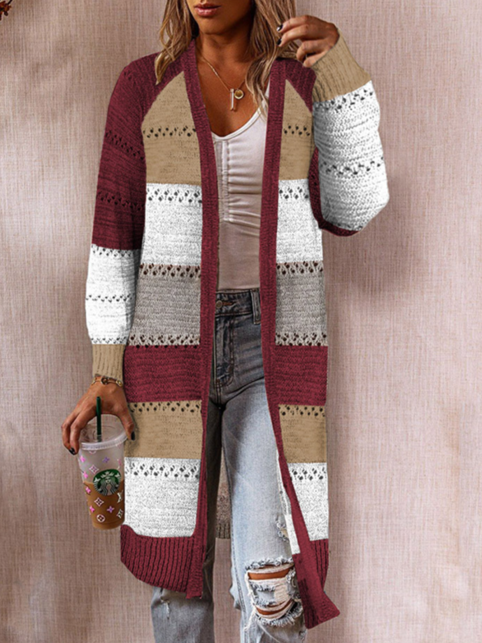 Women Wool/Knitting Striped Long Sleeve Comfy Casual Cardigan