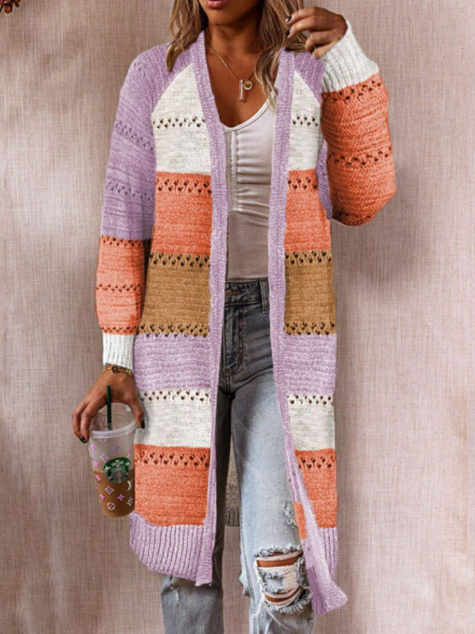 Women Wool/Knitting Striped Long Sleeve Comfy Casual Cardigan