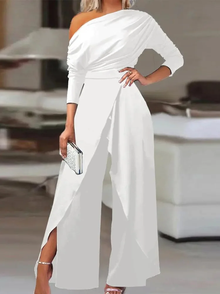 Women Long Sleeve Regular Fit Long Daily Casual Plain Natural Jumpsuit