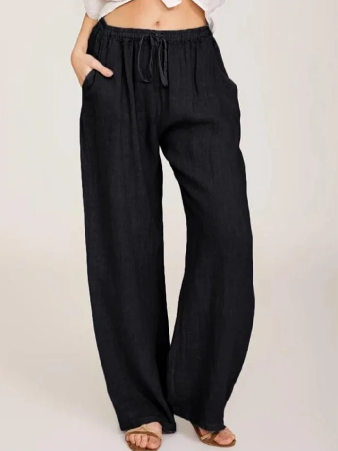 Women Palazzo Pants Casual Cotton Beach Solid Color Lounge Pants with Pockets