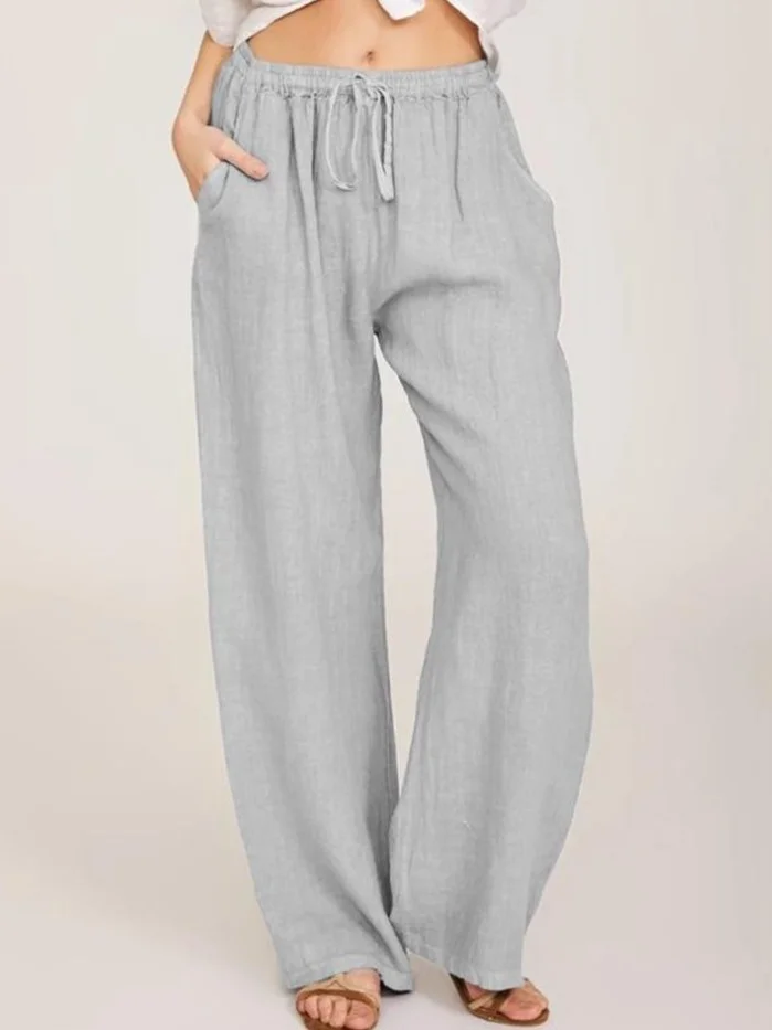 Women Palazzo Pants Casual Cotton Beach Solid Color Lounge Pants with Pockets