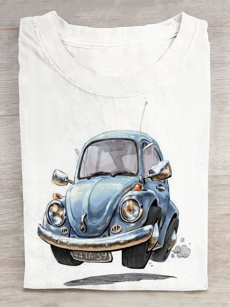 Casual Car Crew Neck Short Sleeve T-shirt