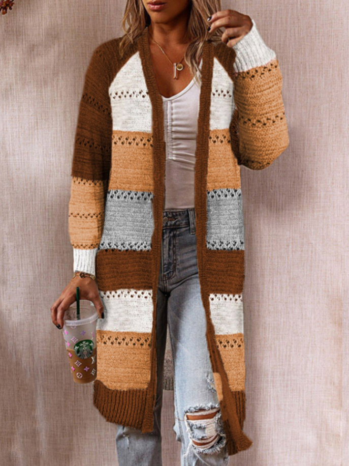 Women Wool/Knitting Striped Long Sleeve Comfy Casual Cardigan