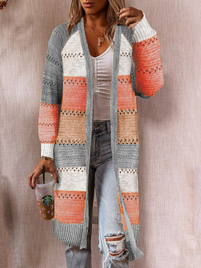 Women Wool/Knitting Striped Long Sleeve Comfy Casual Cardigan