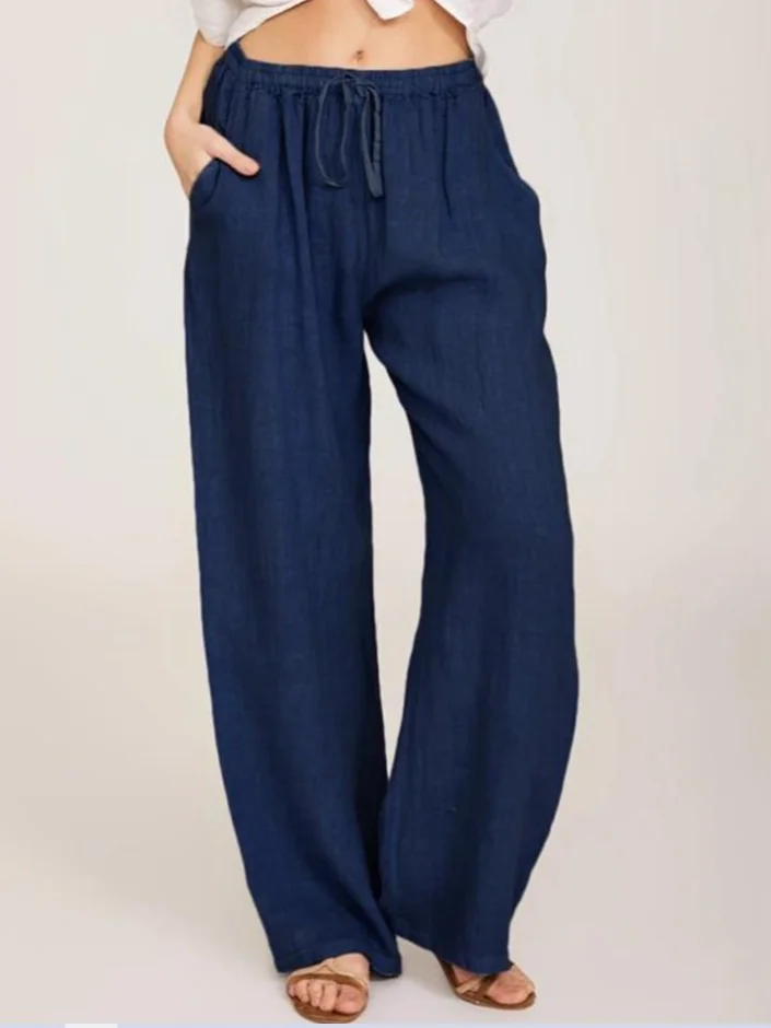 Women Palazzo Pants Casual Cotton Beach Solid Color Lounge Pants with Pockets