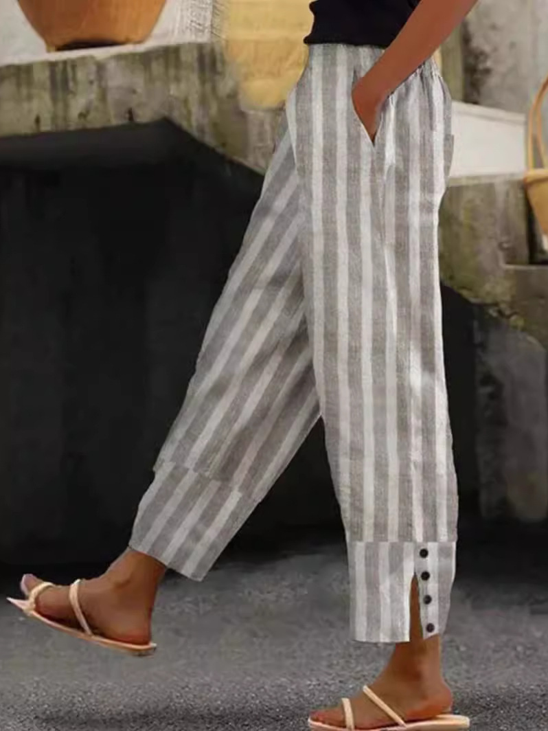 Women's Casual Striped Loose Long Pants