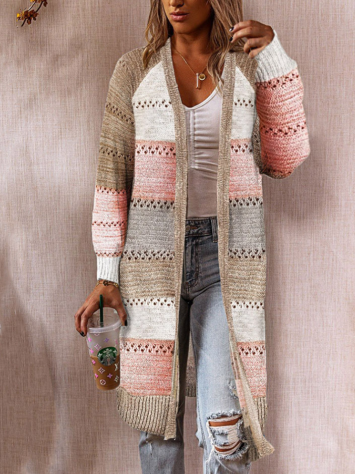 Women Wool/Knitting Striped Long Sleeve Comfy Casual Cardigan