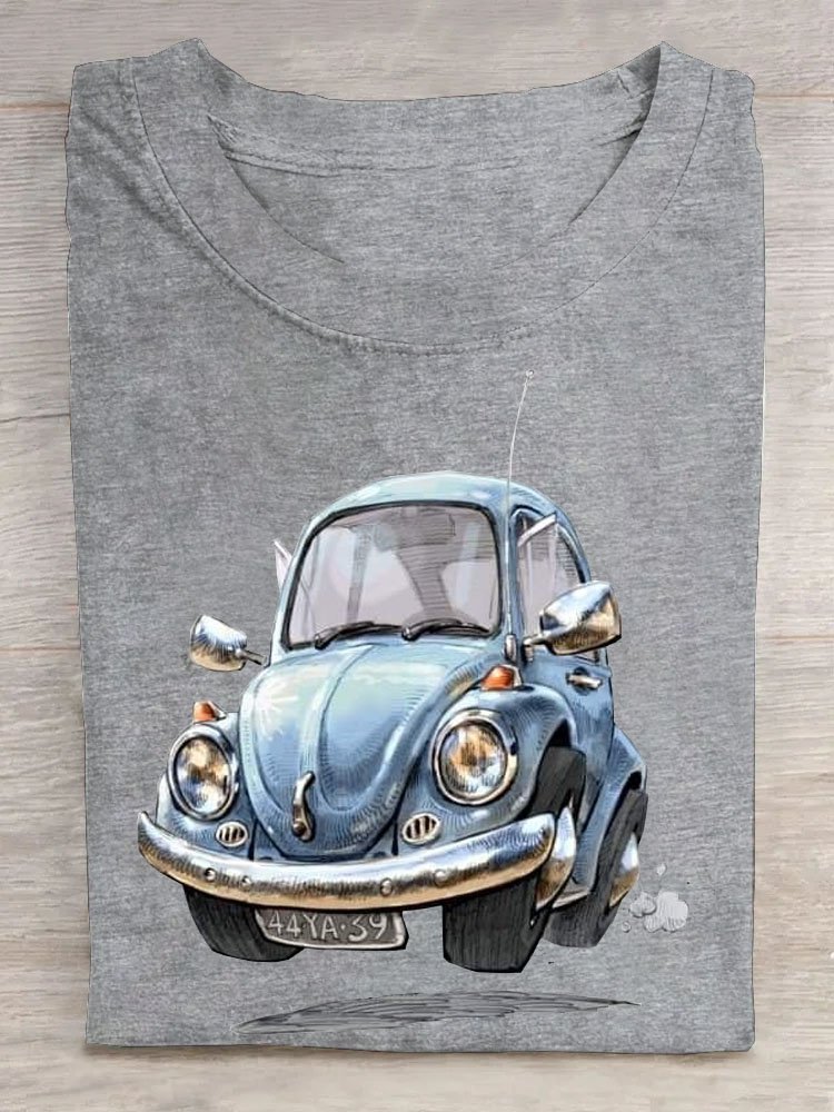 Casual Car Crew Neck Short Sleeve T-shirt