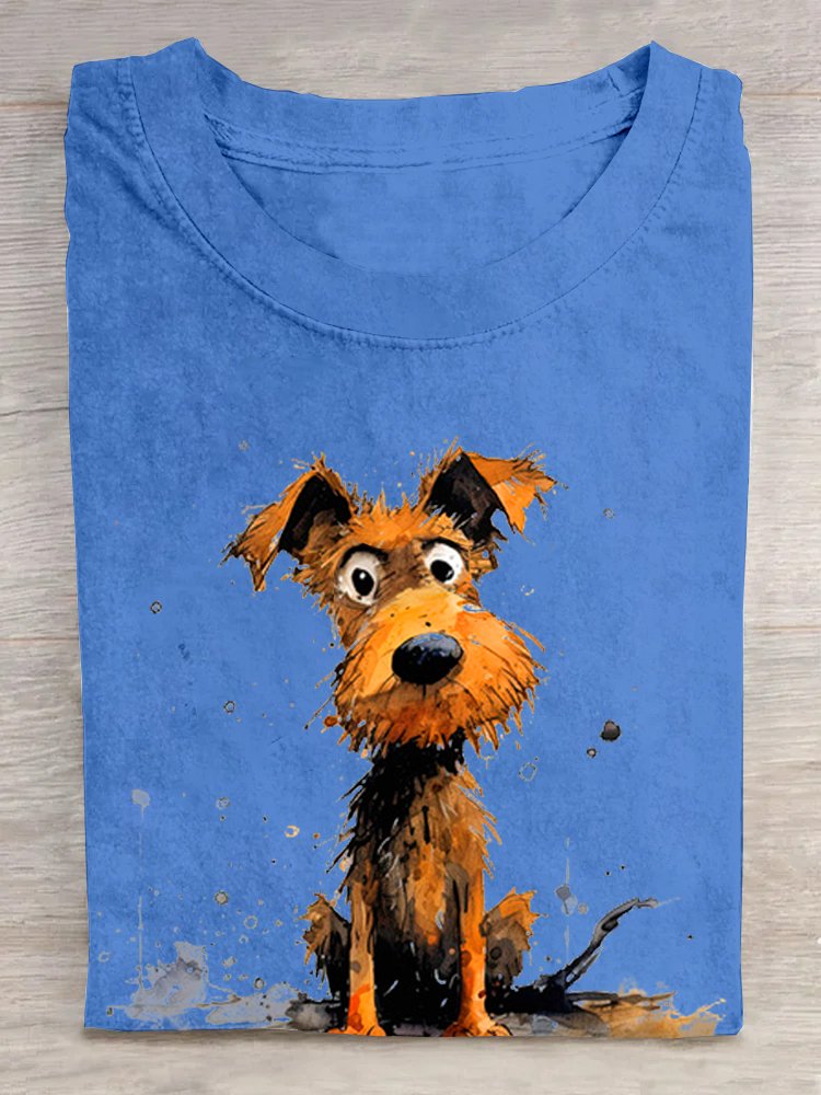 Casual Dog Crew Neck Short Sleeve T-shirt