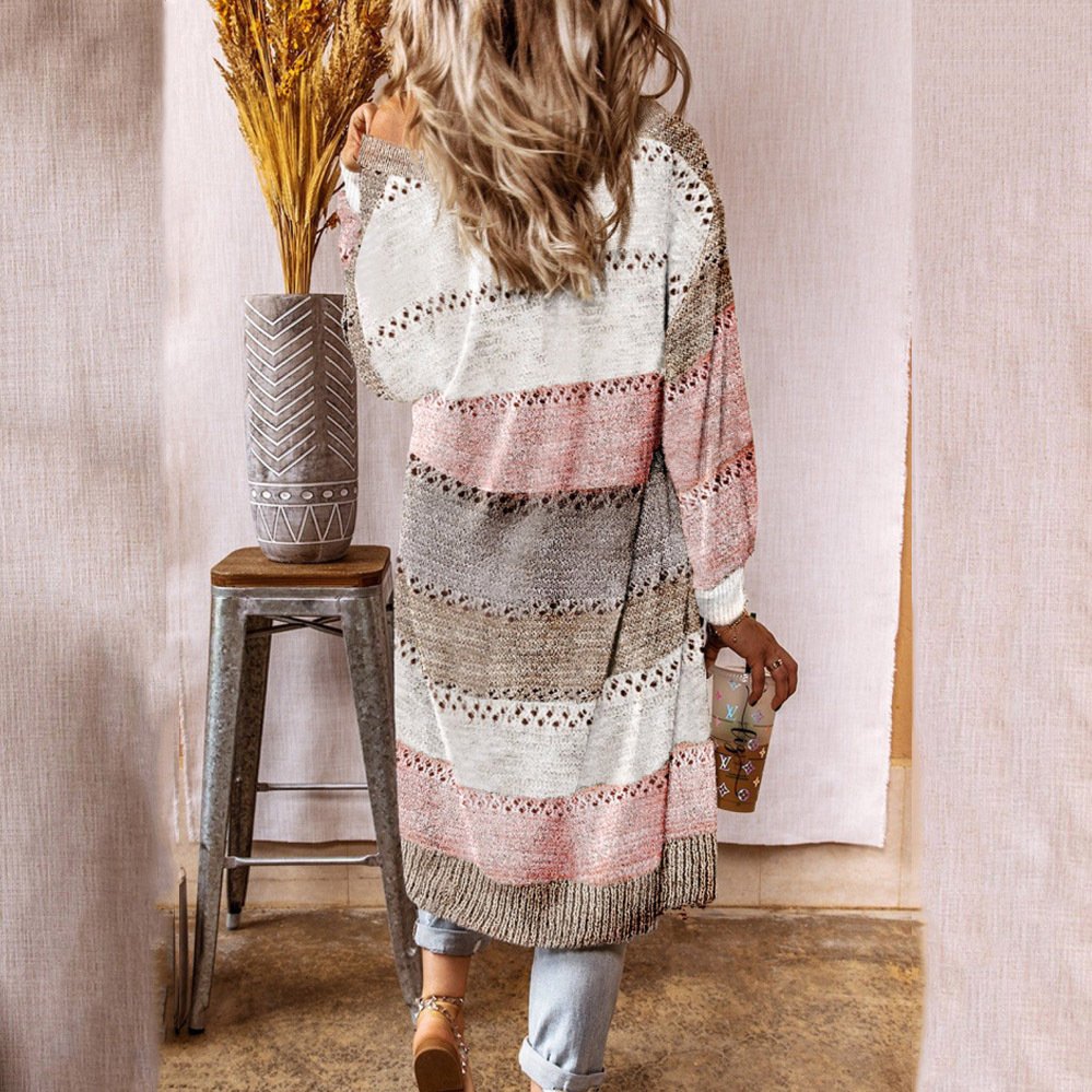 Women Wool/Knitting Striped Long Sleeve Comfy Casual Cardigan